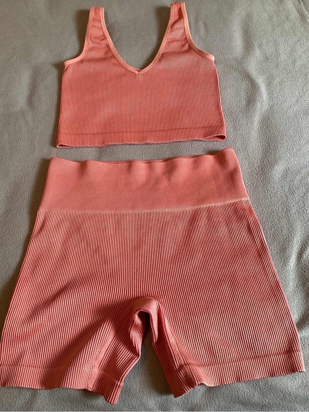 Colsie Activewear Ribbed Shorts Set - Coral Small Top Large Shorts High Waist